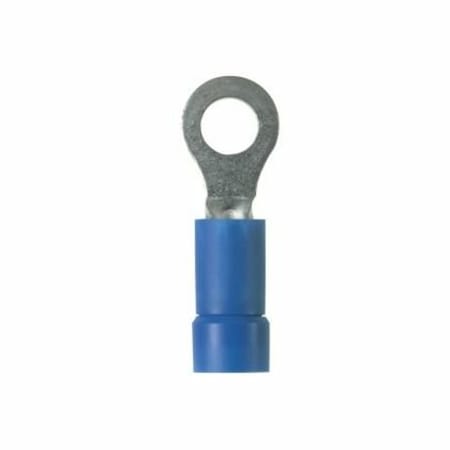 Panduit Ring Terminal, 1/4 in Stud Size, 14 AWG, 600 V, Vinyl Insulated, Blue, Crimp Termination Only PV14-14R-M